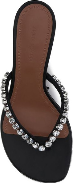 Amina Muaddi Black Calf Leather Bos Taurus Flip-Flop Sandals