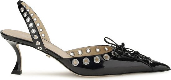 Black Calf Leather Bos Taurus Lace-Up Pumps by MACH & MACH