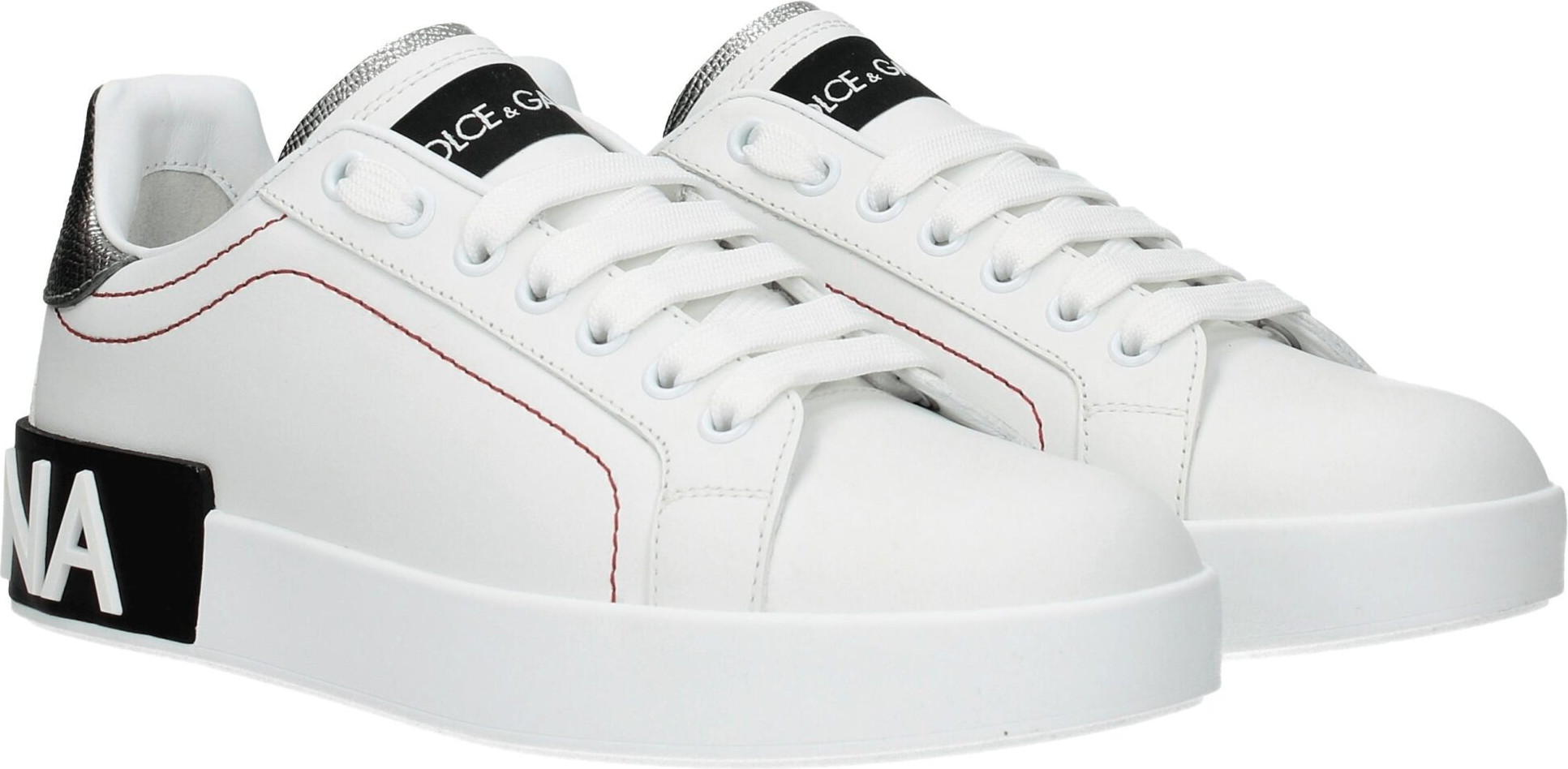 White Leather Low Top Sneakers by Dolce & Gabbana