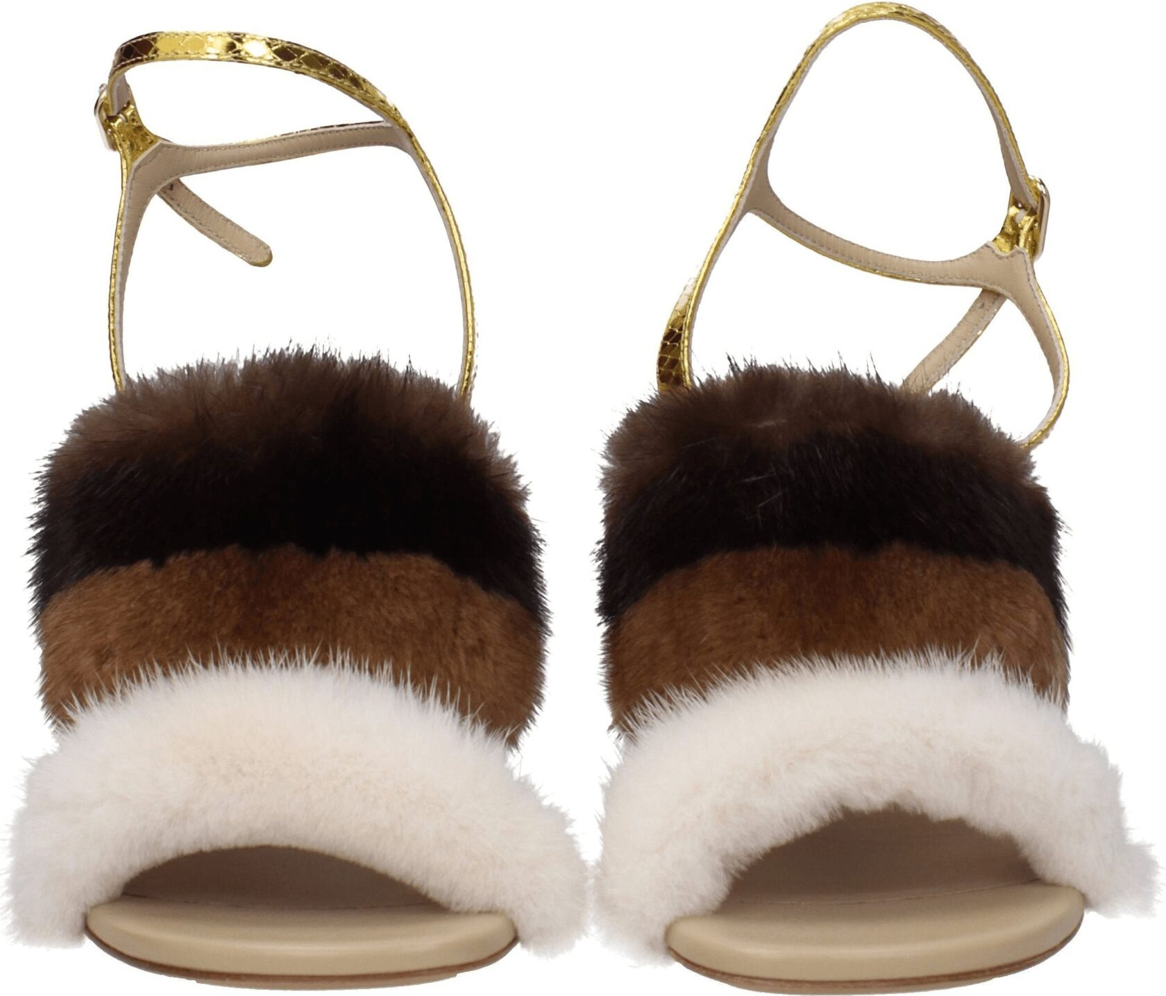 Босоножки Fendi с ремешком из меха норки коричневого цвета