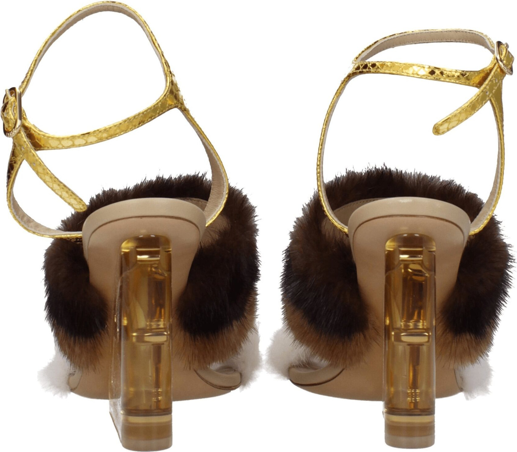 Босоножки Fendi с ремешком из меха норки коричневого цвета