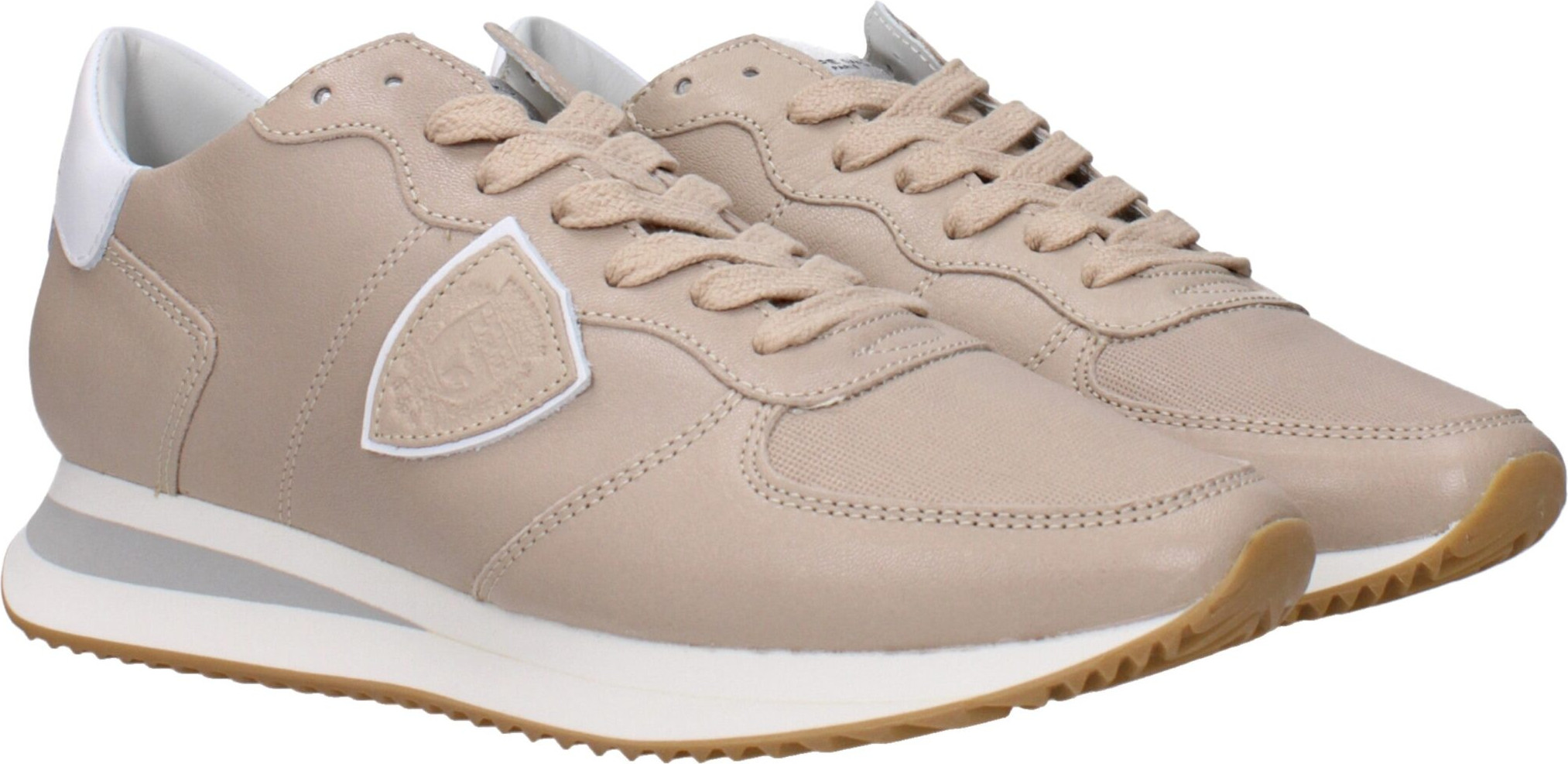 Philippe Model Beige Leather Low Top Sneakers