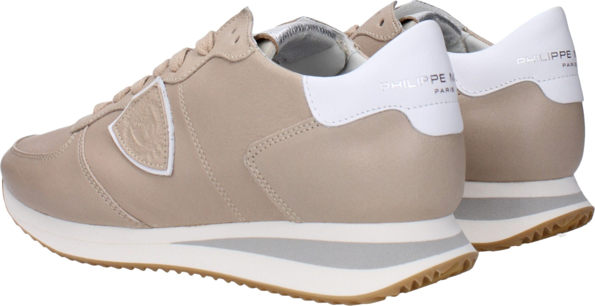 Philippe Model Beige Leather Low Top Sneakers