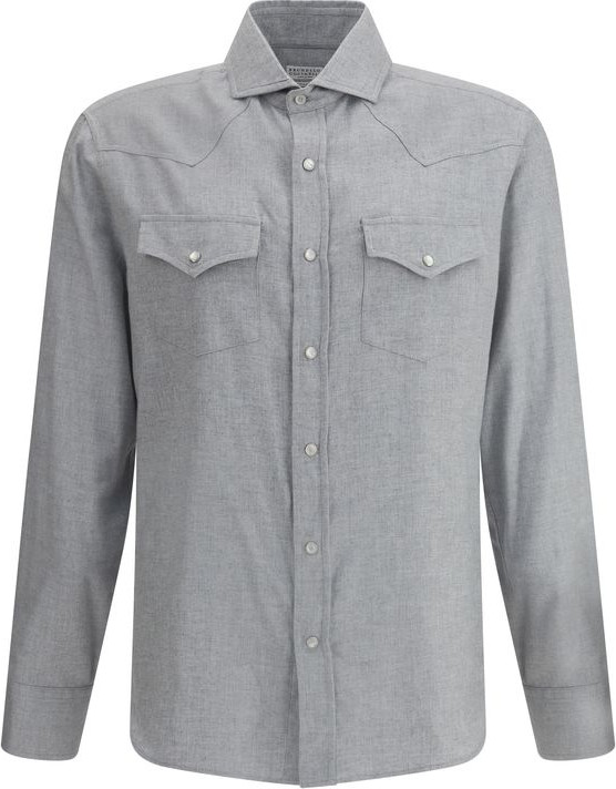 Brunello Cucinelli - Gray Cotton Patterned Shirt