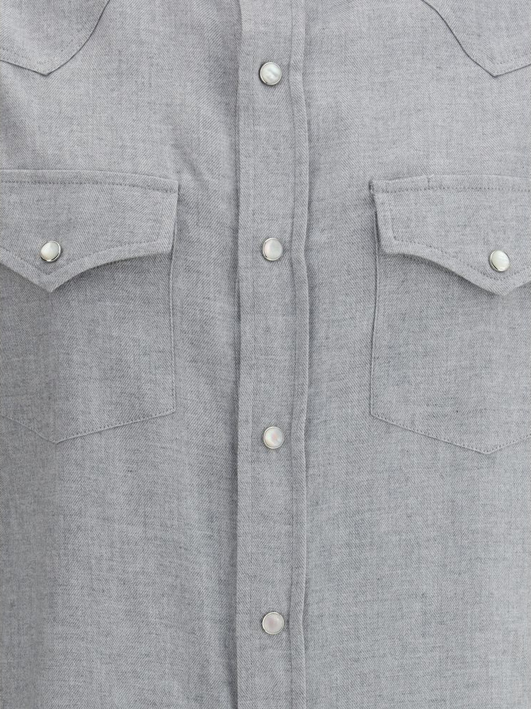 Brunello Cucinelli - Gray Cotton Patterned Shirt