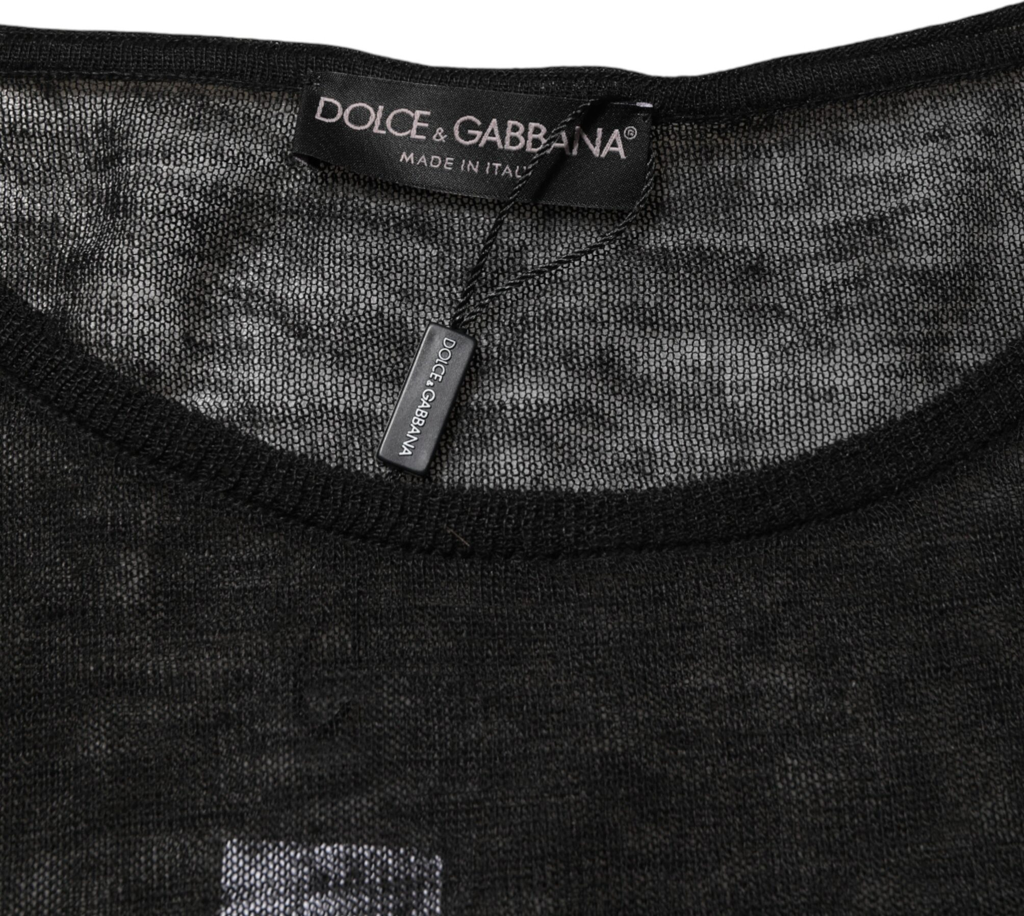 Dolce & Gabbana qora zig'ir to'rli yirtiq uzun yengli futbolka