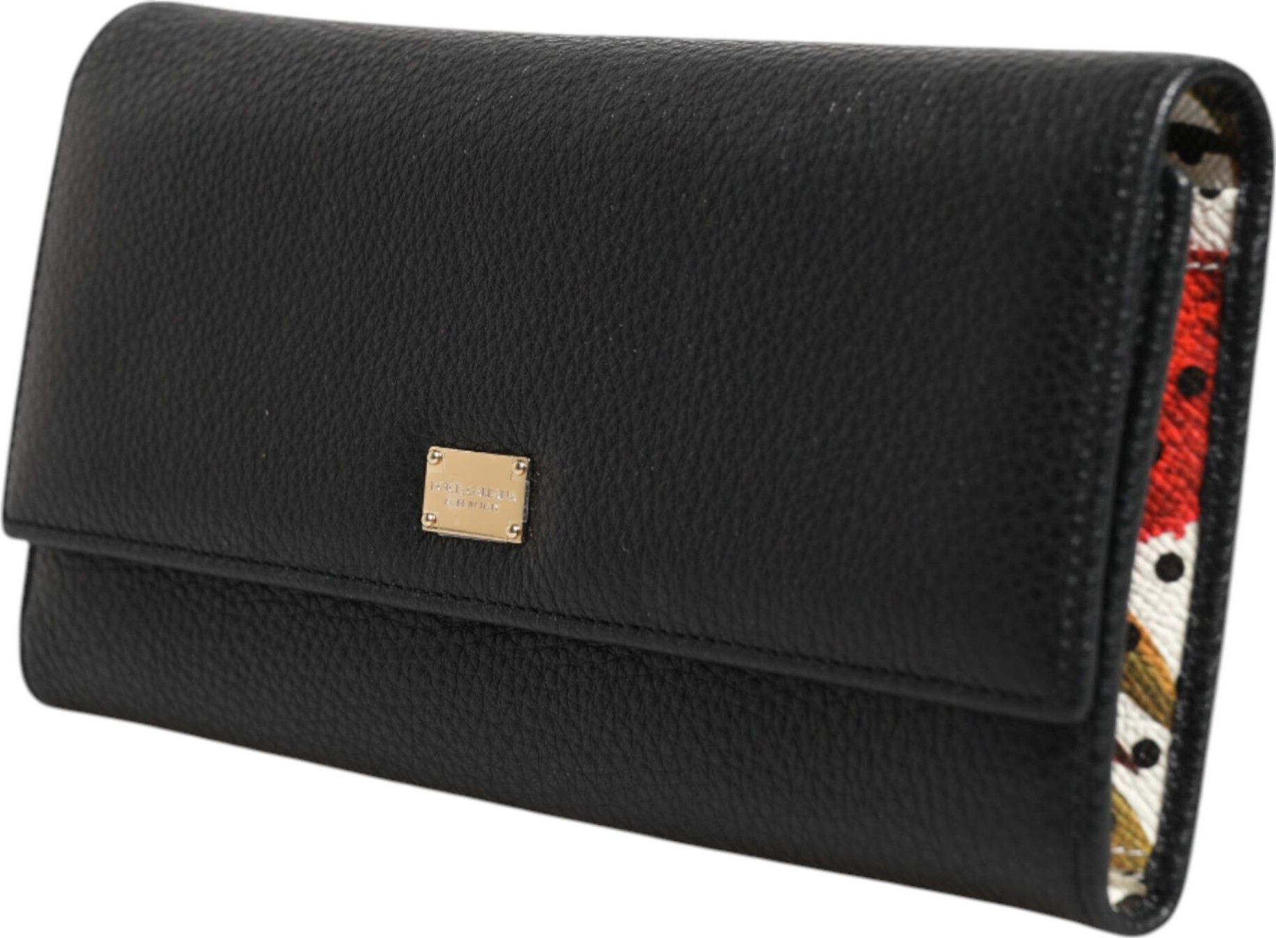 Dolce & Gabbana hamyon, qora charm logotipli kartochka ushlagichi, uch buklamali hamyon