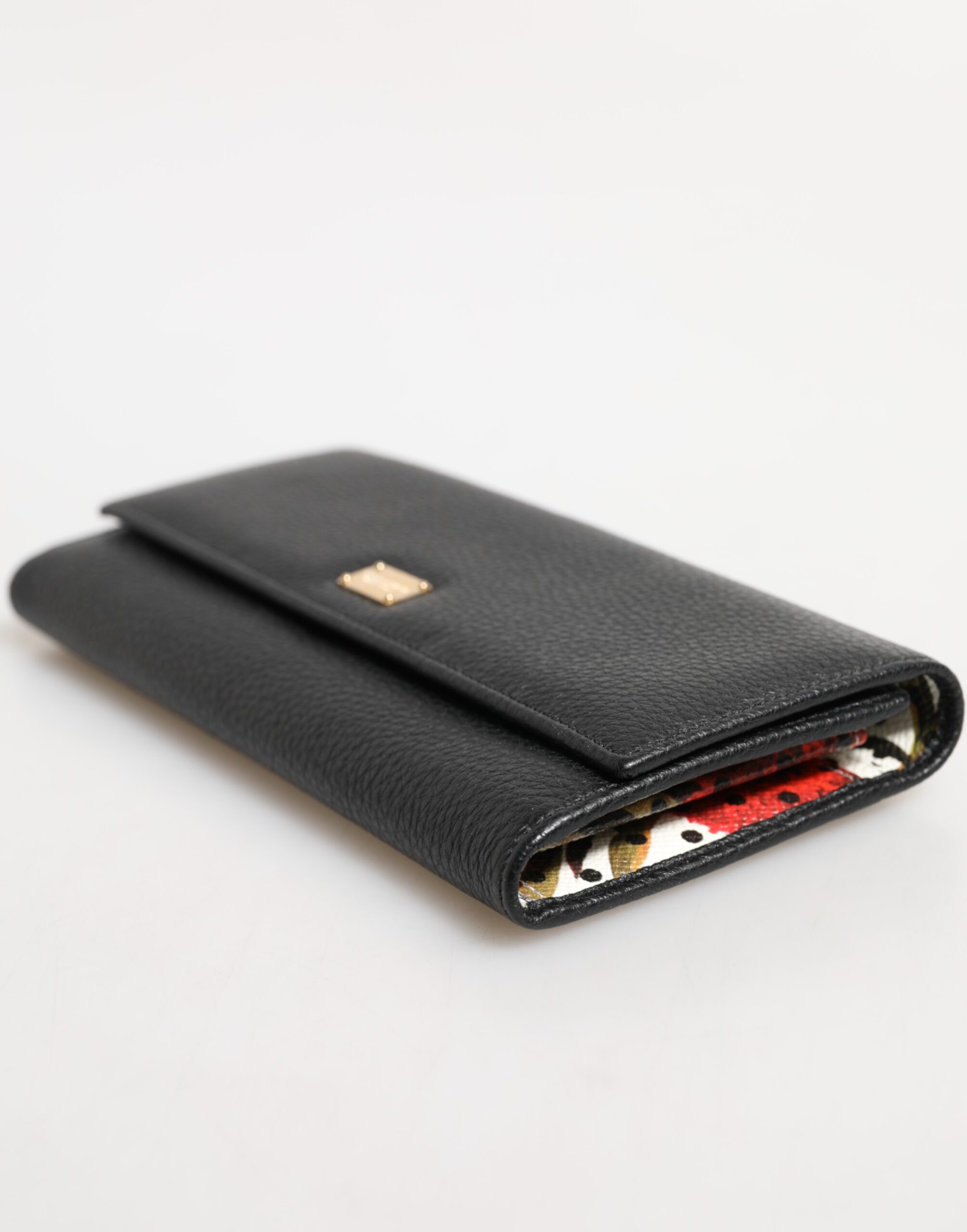 Dolce & Gabbana hamyon, qora charm logotipli kartochka ushlagichi, uch buklamali hamyon