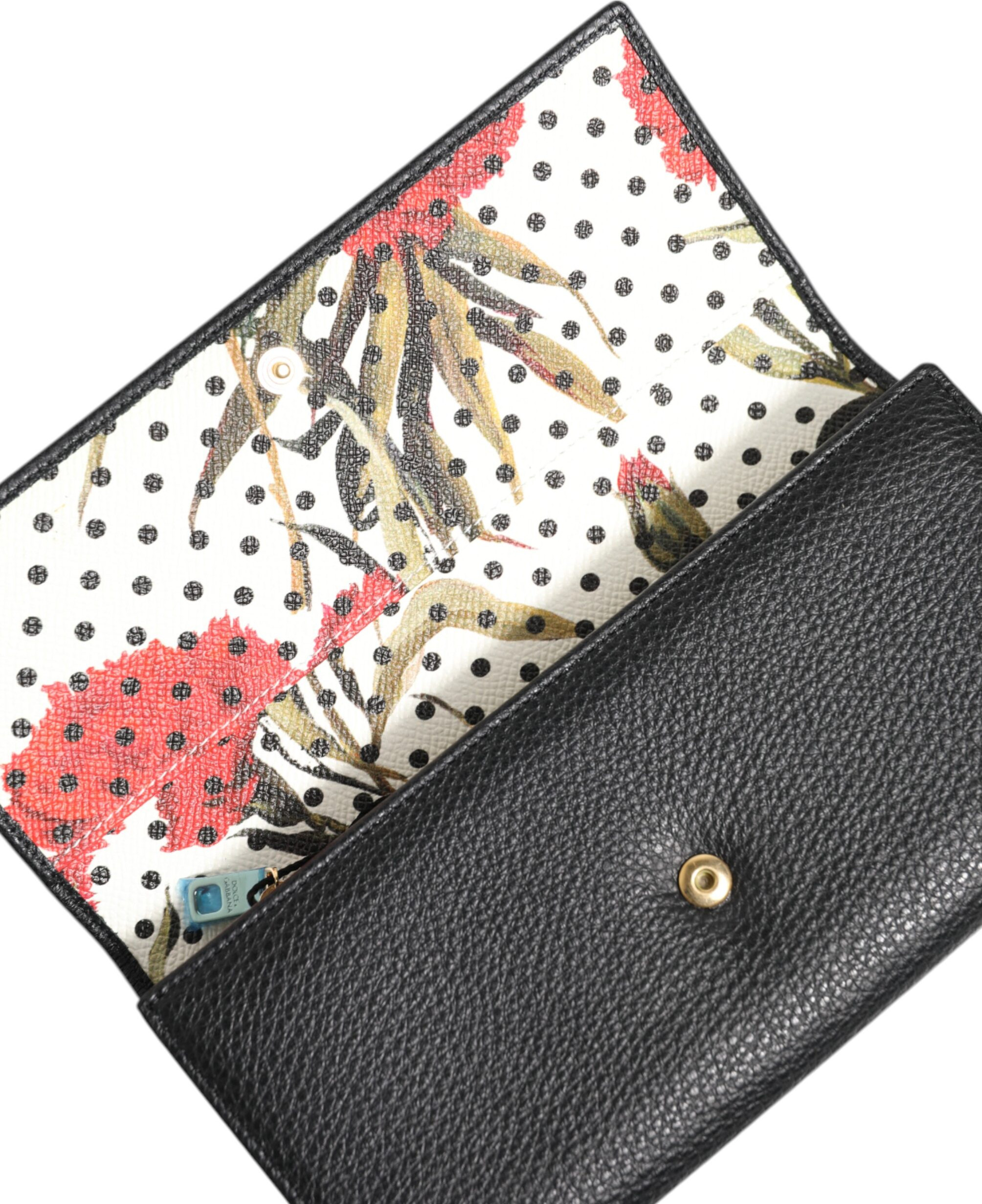 Dolce & Gabbana hamyon, qora charm logotipli kartochka ushlagichi, uch buklamali hamyon