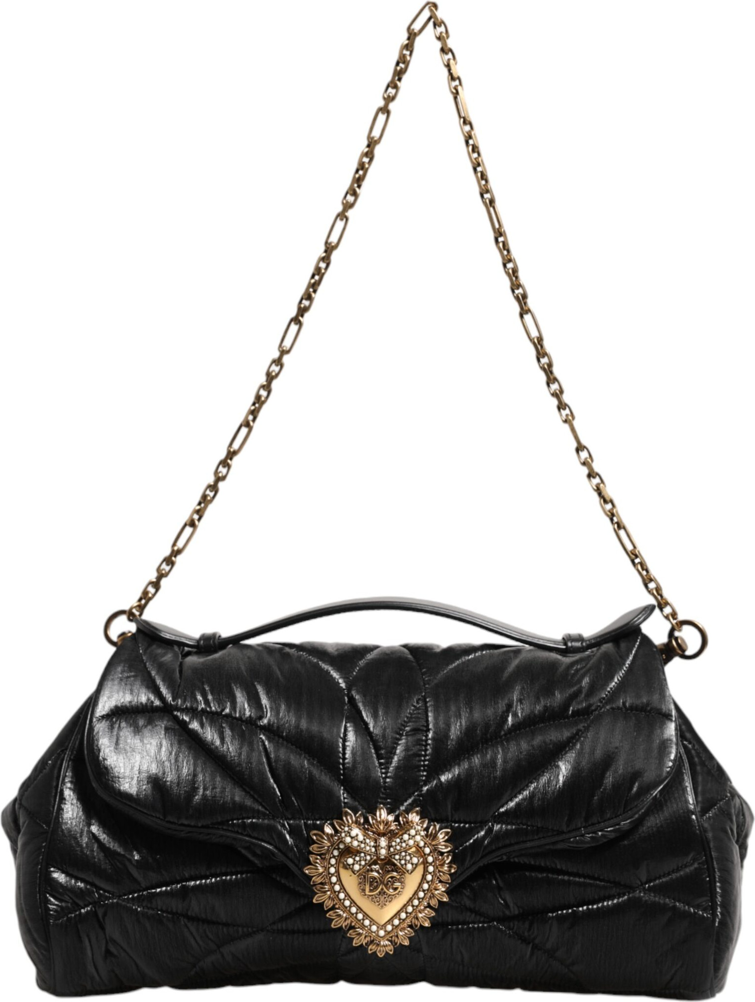 Bag Dolce & Gabbana Black Quilted Nylon Devotion Satchel Chain Strap Bag