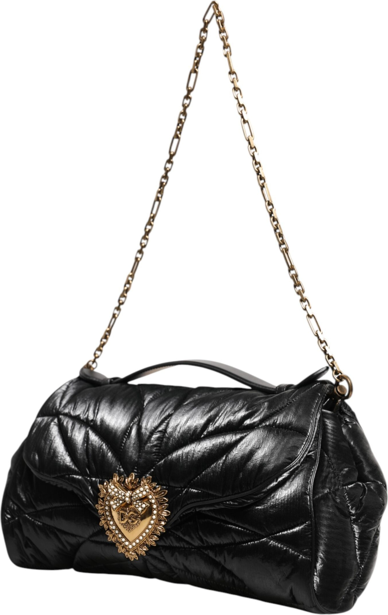 Bag Dolce & Gabbana Black Quilted Nylon Devotion Satchel Chain Strap Bag