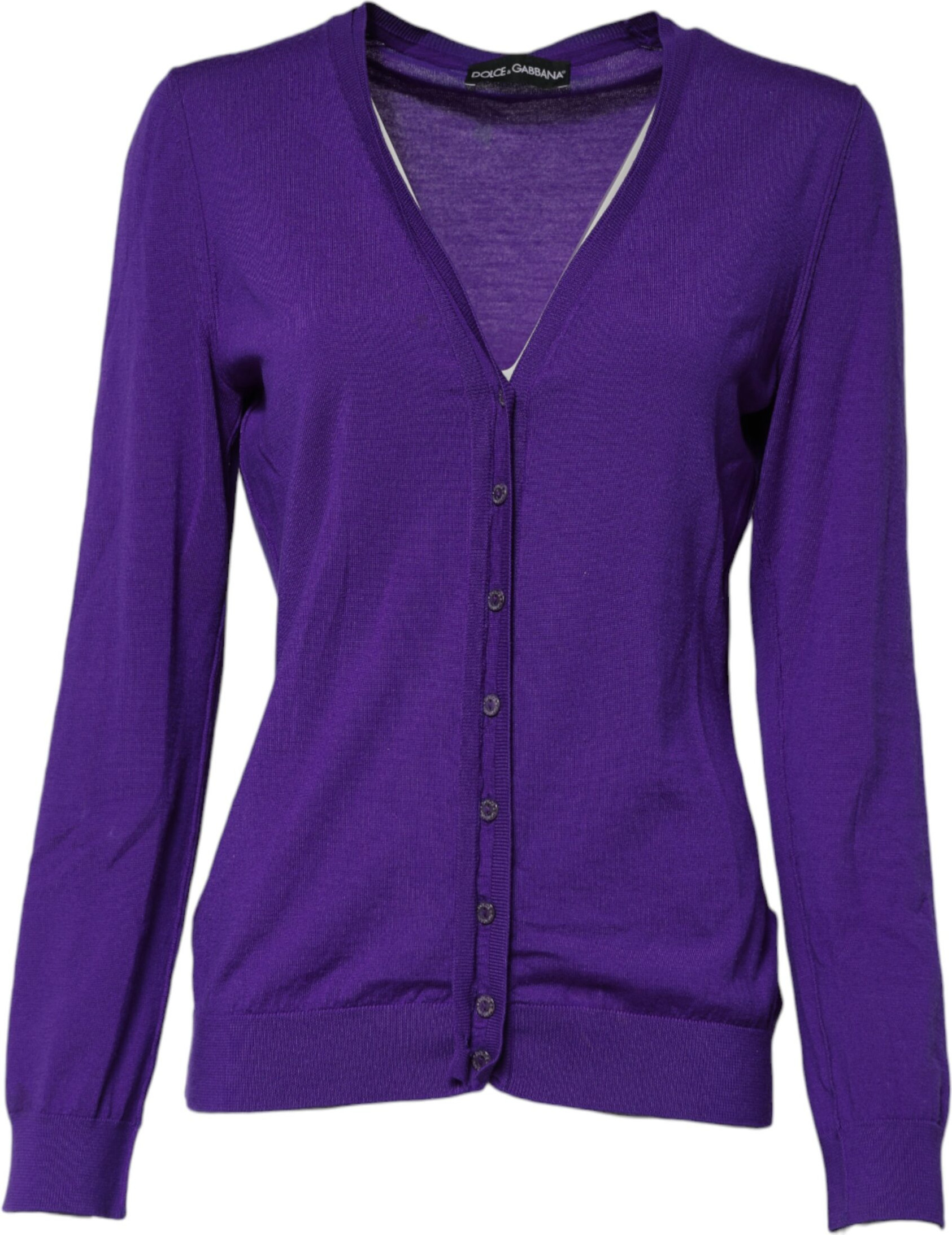Purple Wool Knit V-neck Cardigan Sweater Dolce & Gabbana