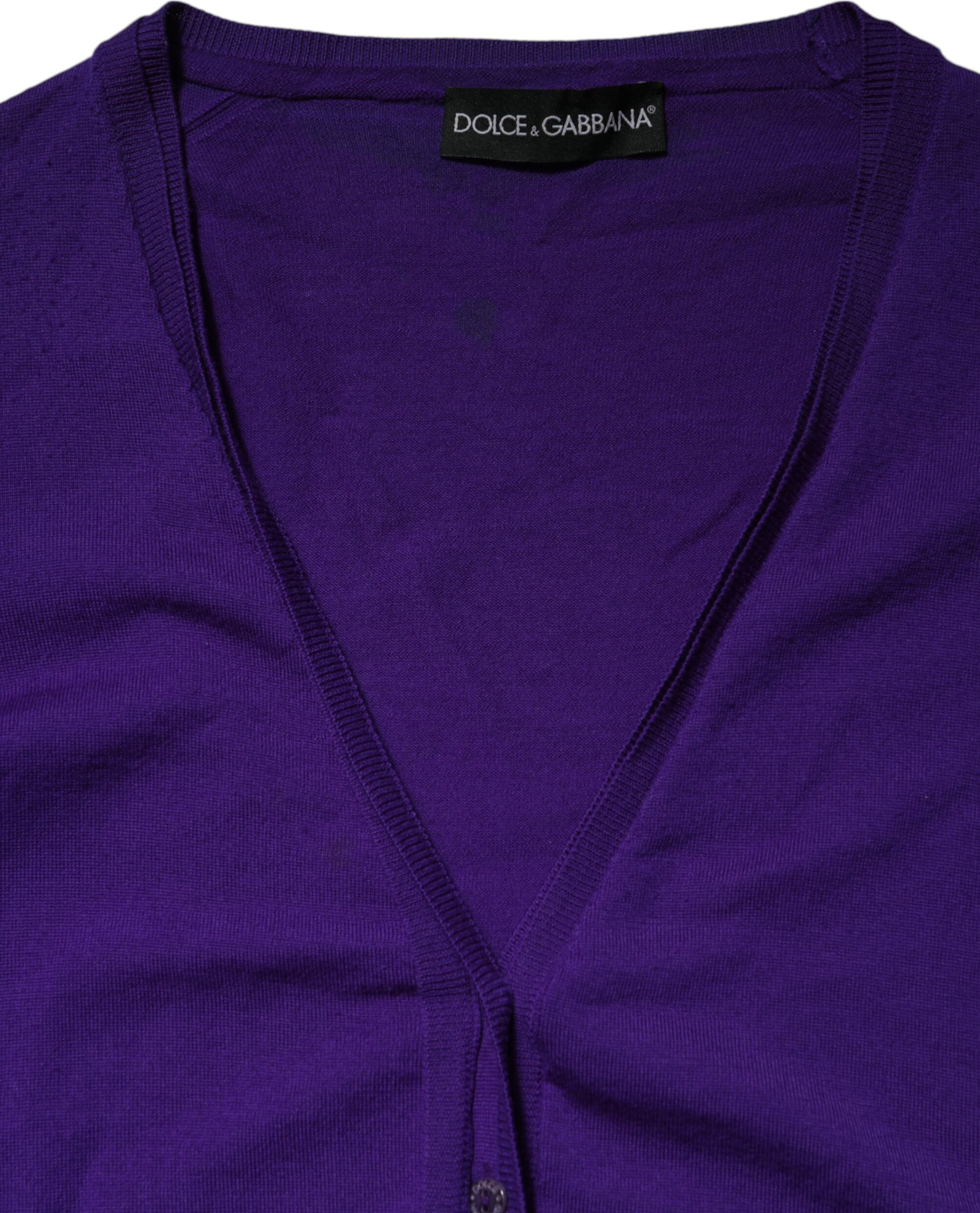 Purple Wool Knit V-neck Cardigan Sweater Dolce & Gabbana