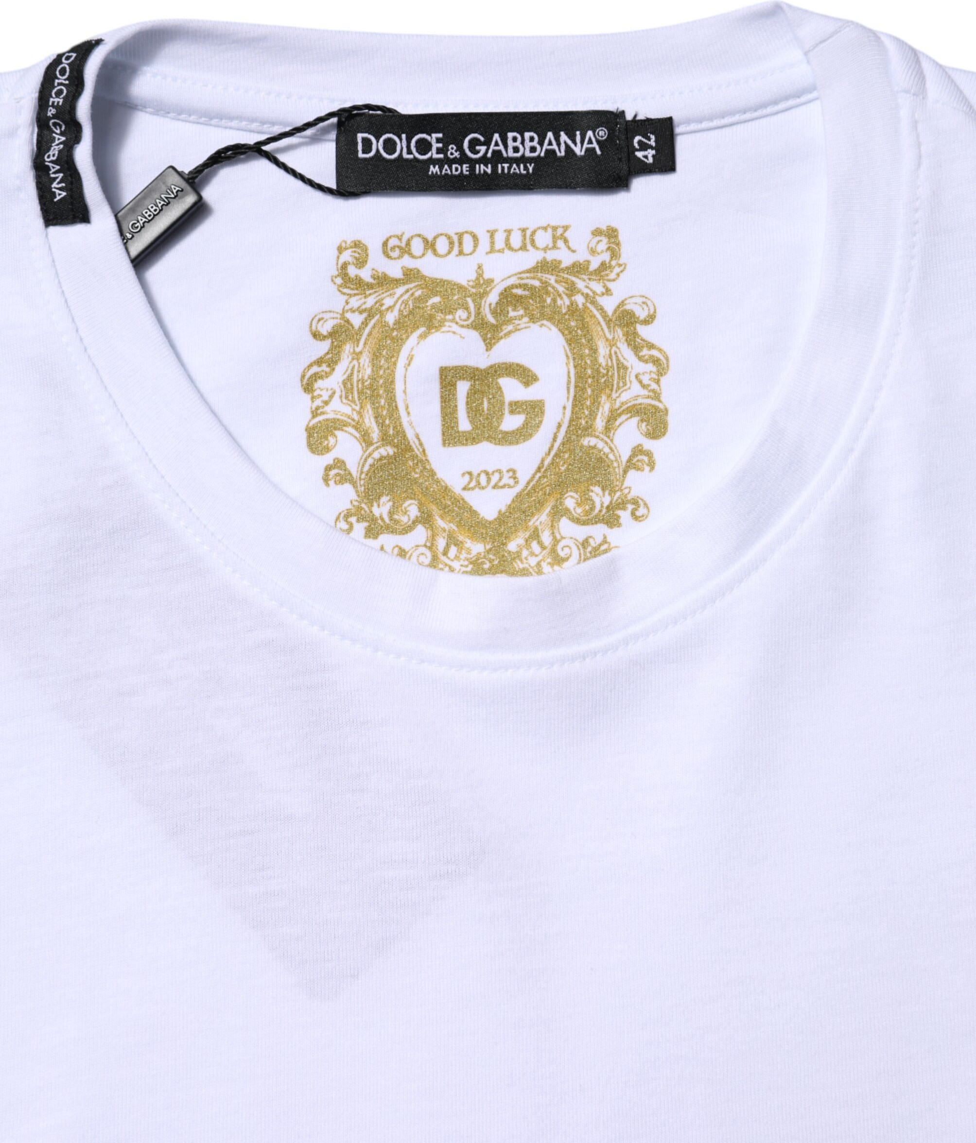 T-shirt White Cotton Goodluck 2023 Dolce & Gabbana