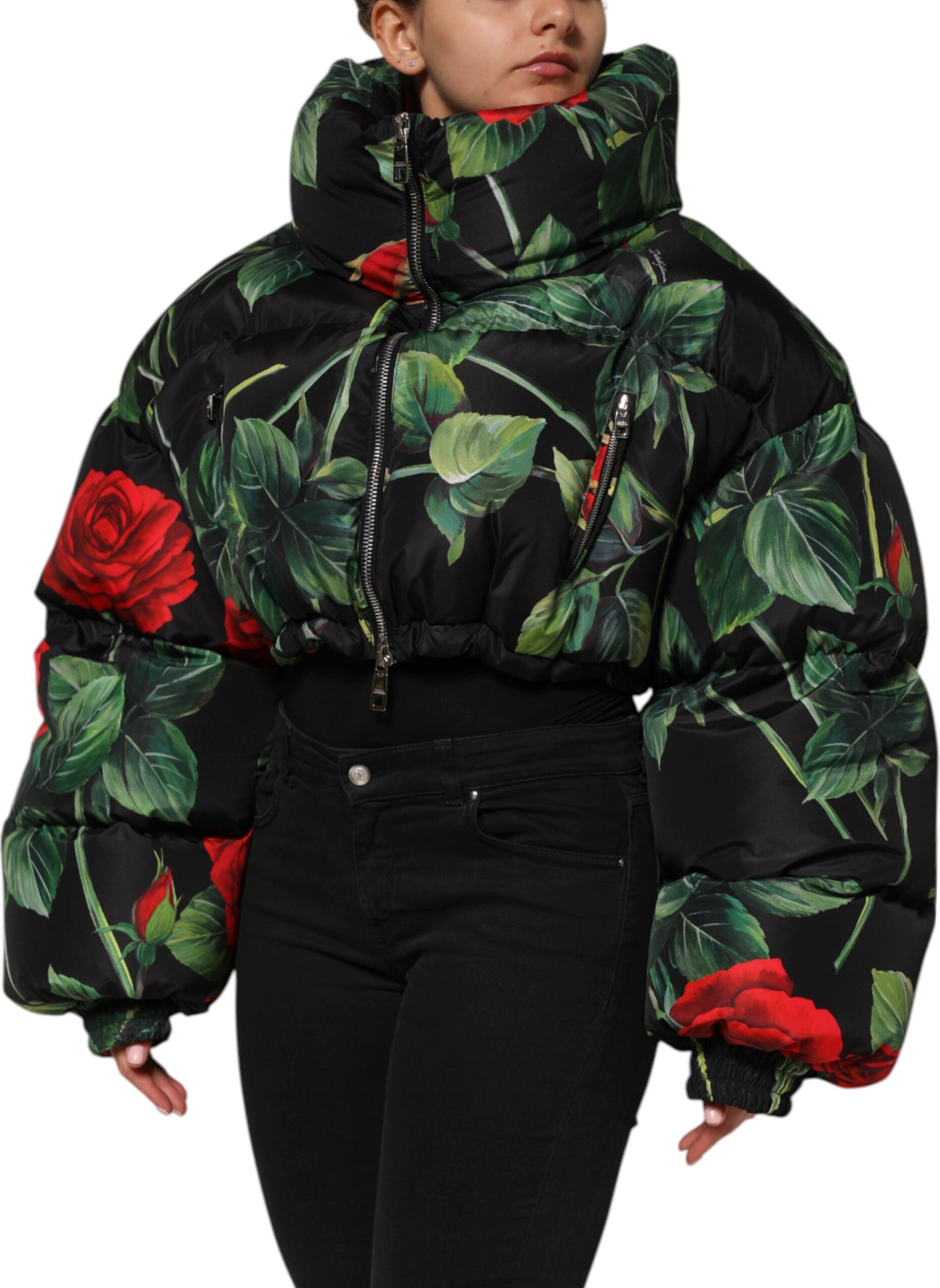 Утепленная куртка Dolce & Gabbana с полным принтом «Мультиколор», цветочным узором и молнией