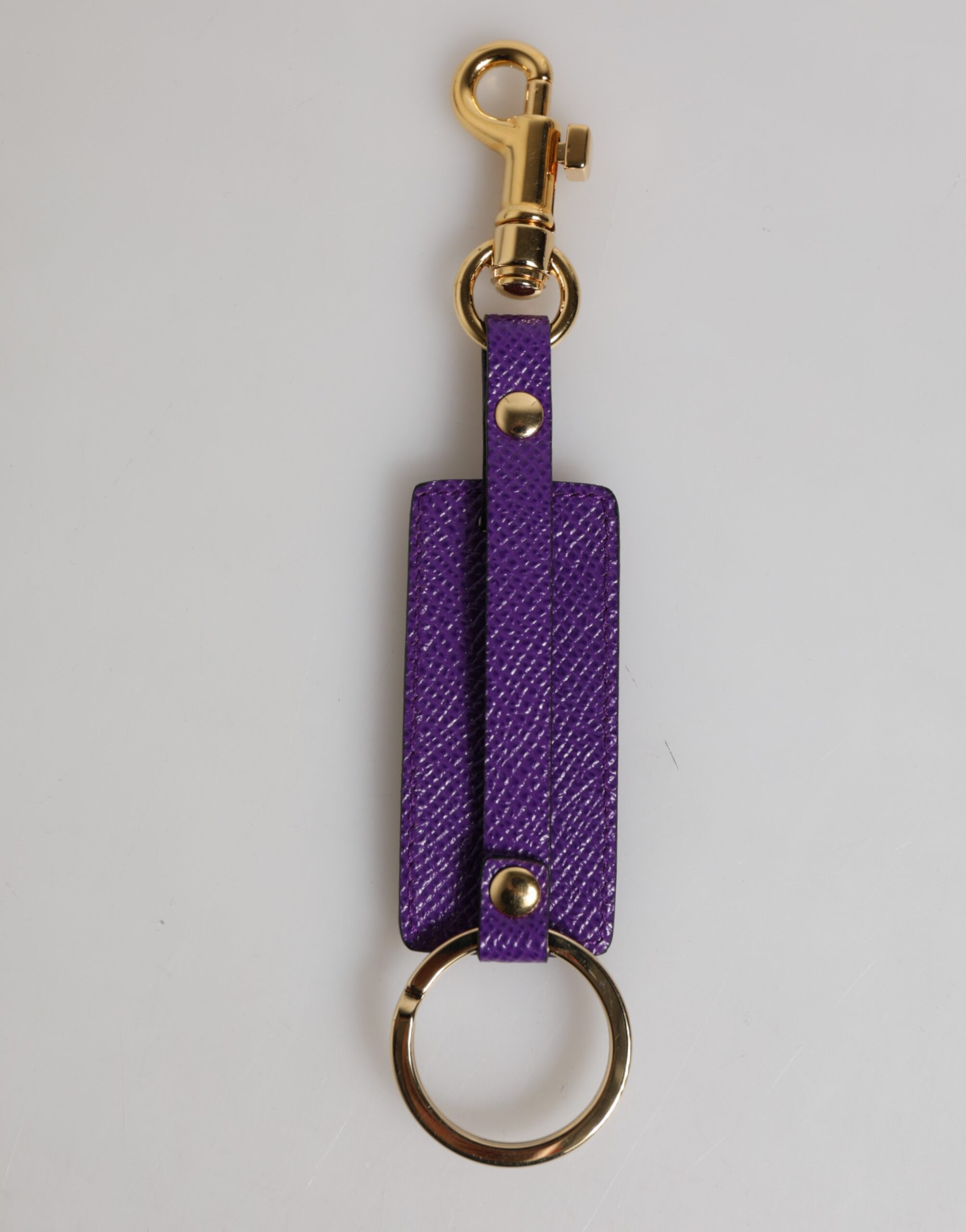 Keyring Dolce & Gabbana Purple DG Logo Leather Gold Tone Metal Keyring Keychain