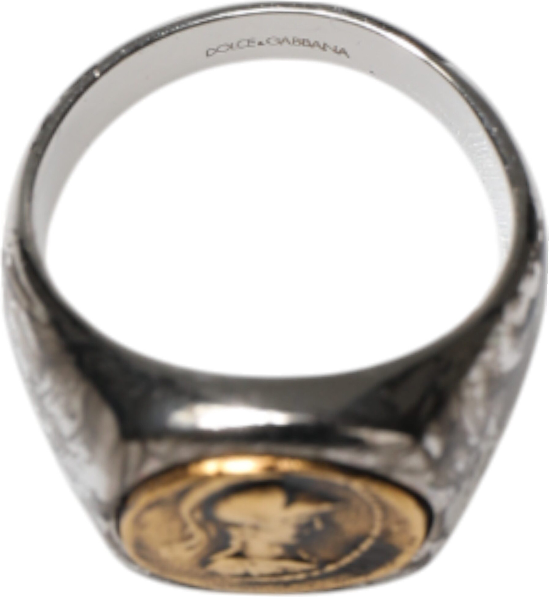 Серебристое гравированное кольцо из двухцветной латуни Dolce & Gabbana