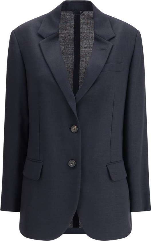 Синий блейзер из флисовой шерсти Brunello Cucinelli