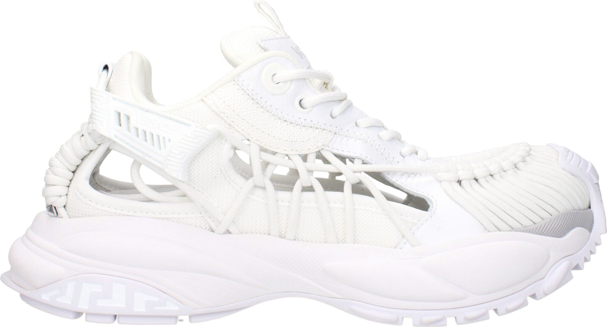 White Leather Athletic Sneakers Versace