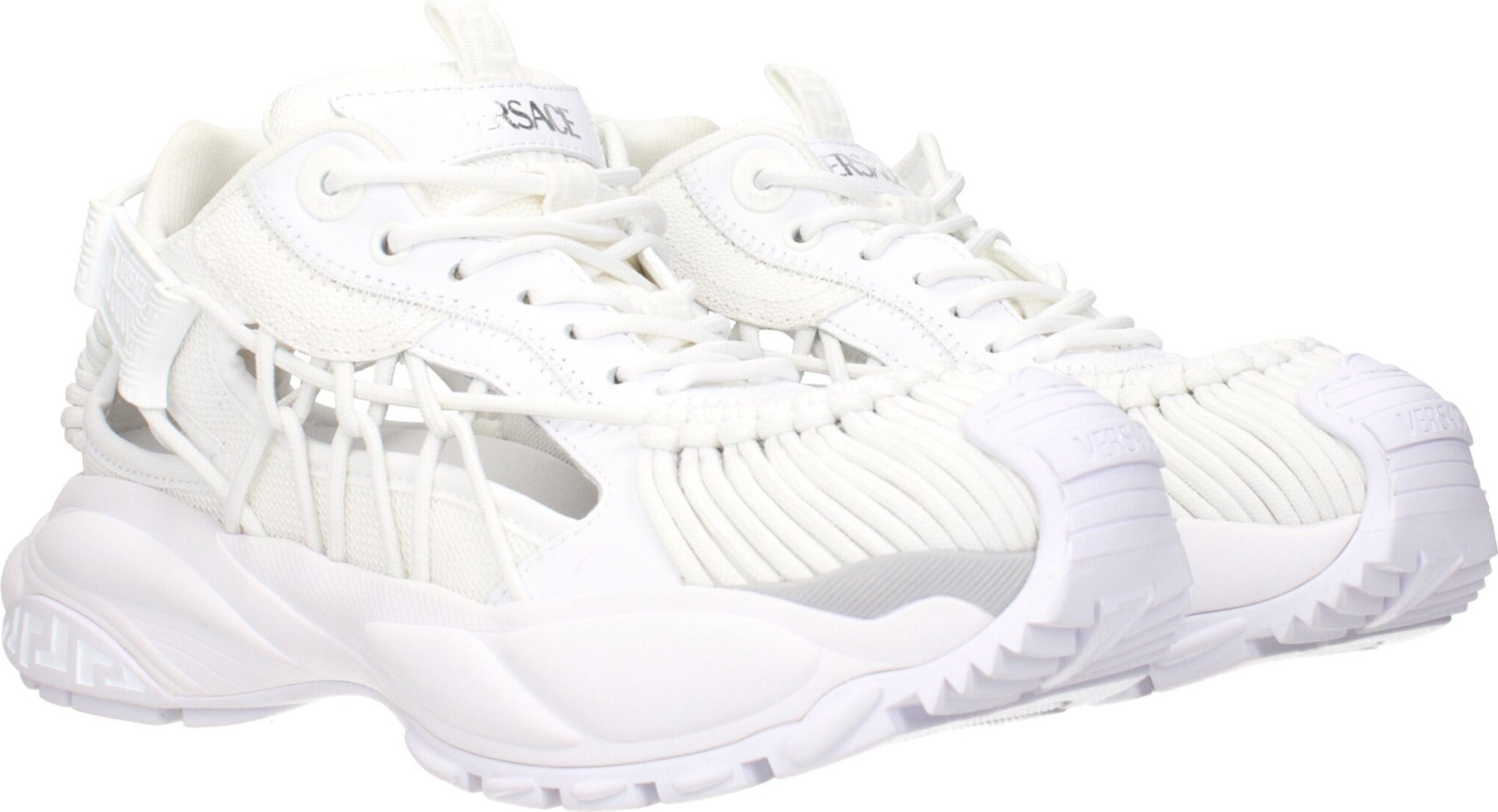 White Leather Athletic Sneakers Versace