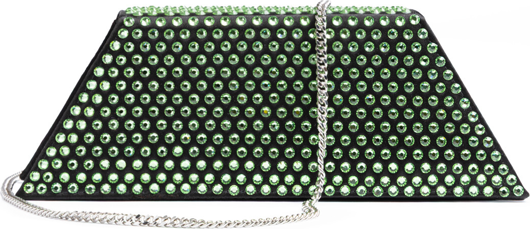 Shoulder Bag Amina Muaddi Mini Black Satin And Green Crystals