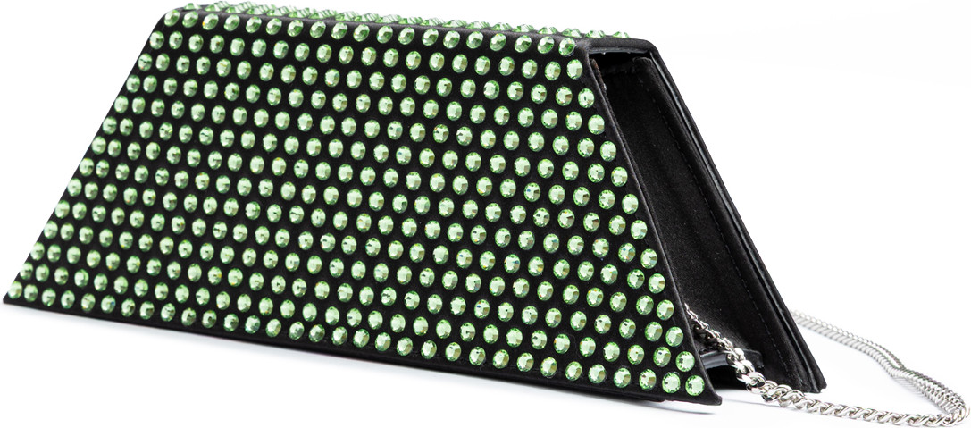 Shoulder Bag Amina Muaddi Mini Black Satin And Green Crystals
