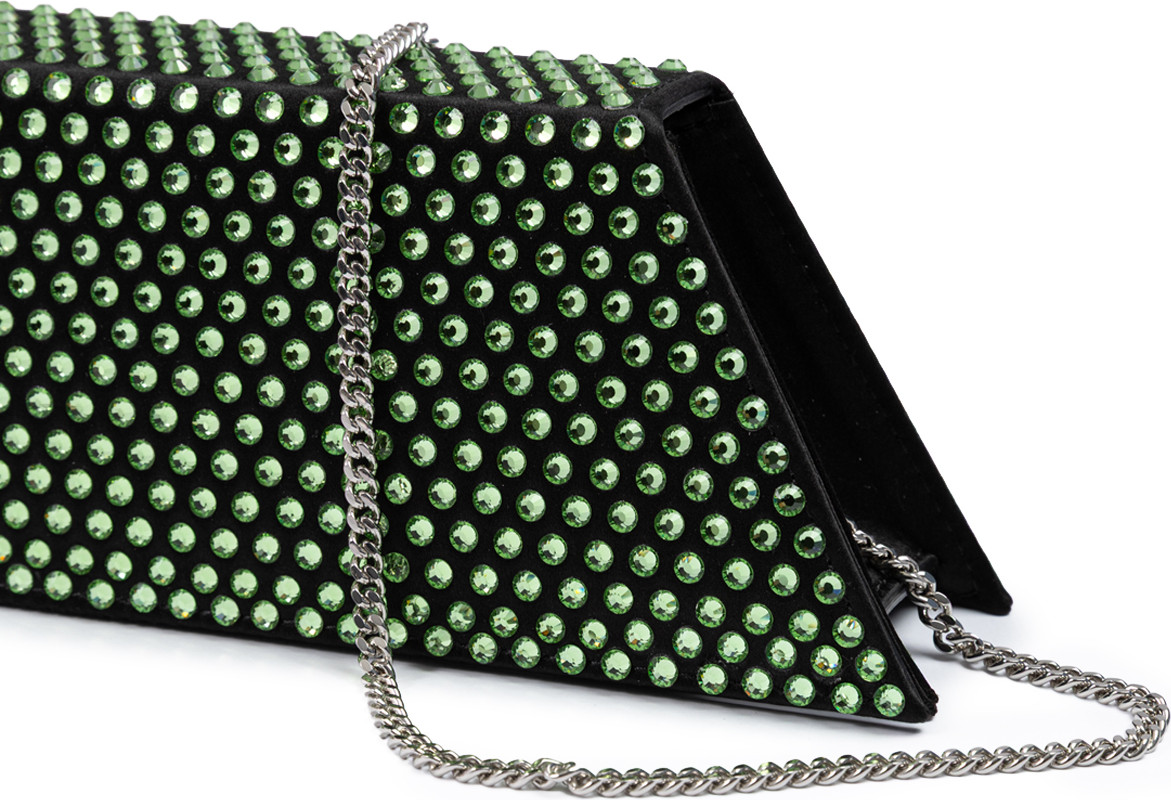 Shoulder Bag Amina Muaddi Mini Black Satin And Green Crystals