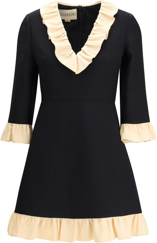 Valentino Black Fleece Wool Cocktail Dress