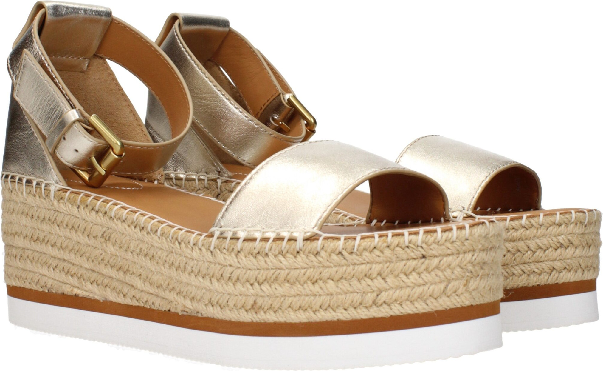 Золотые кожаные босоножки на танкетке See by Chloé