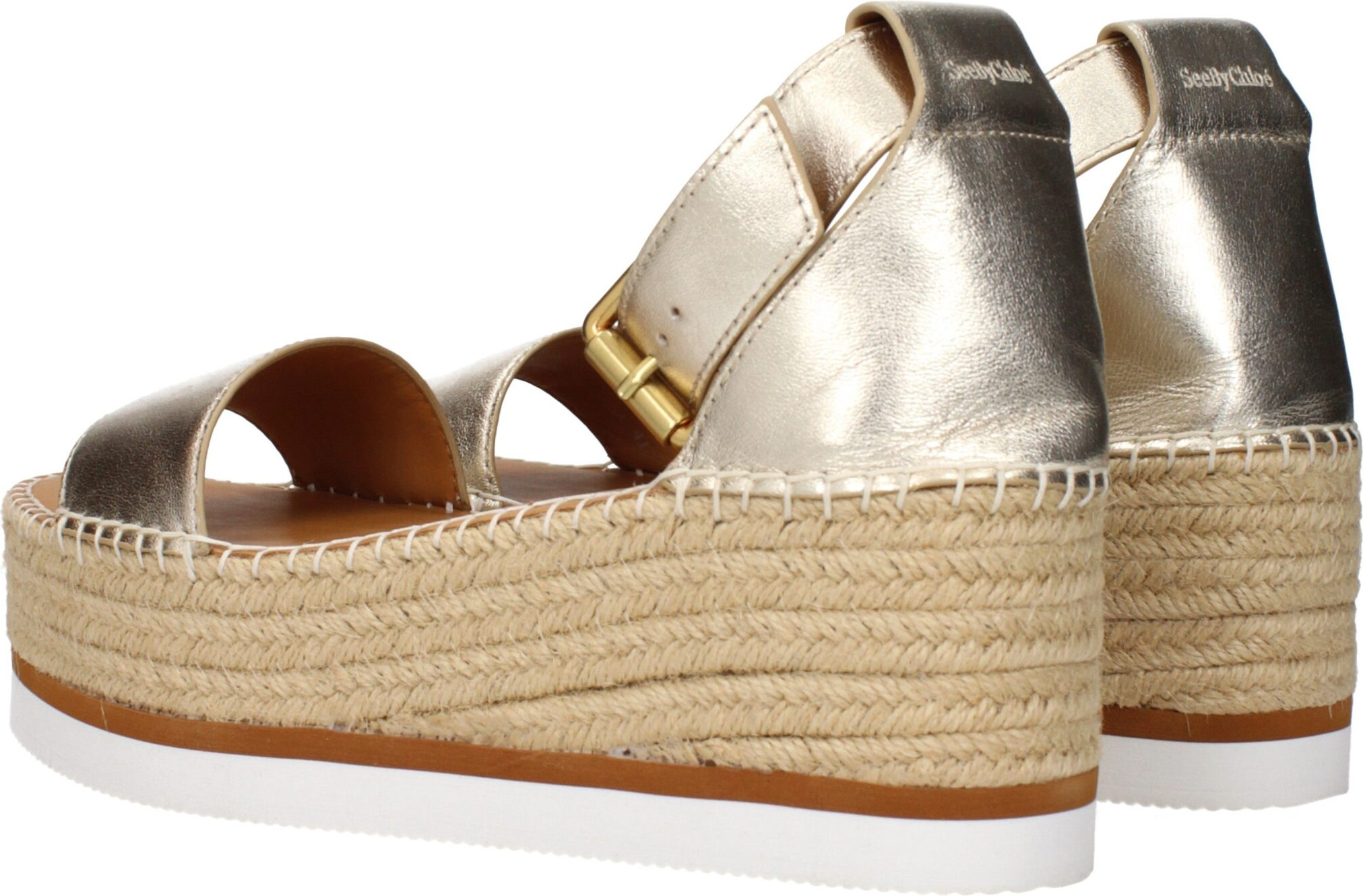 Золотые кожаные босоножки на танкетке See by Chloé