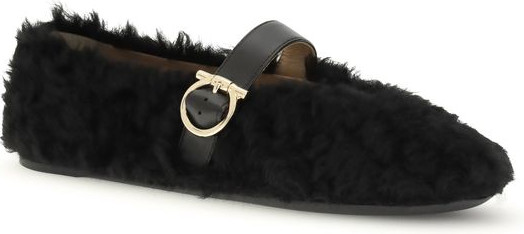 Черные балетки Ferragamo с мехом