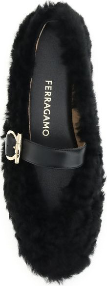 Черные балетки Ferragamo с мехом