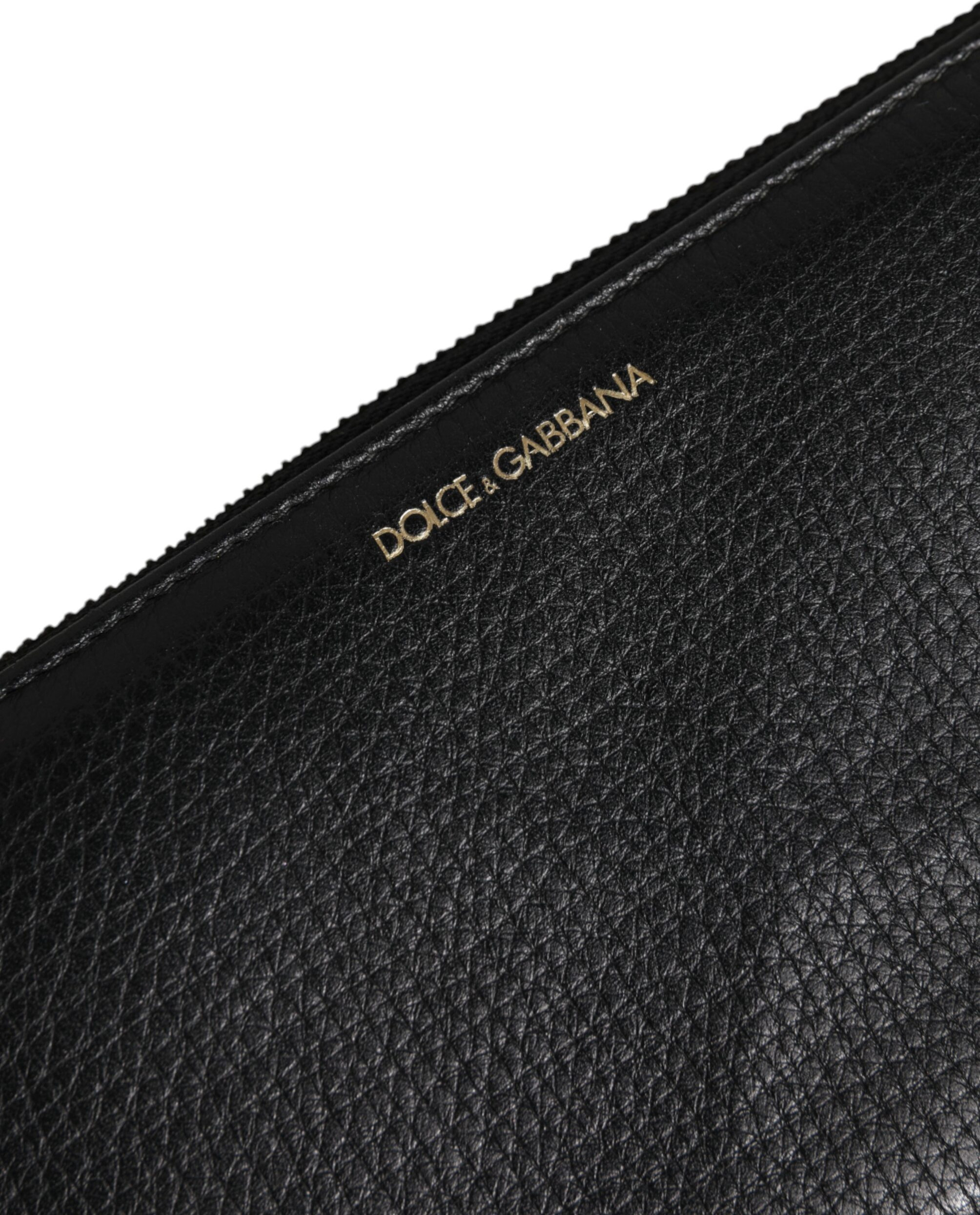 Sumka Dolce & Gabbana Qora buzoq terisi Logotip bilan Zip Around Continental