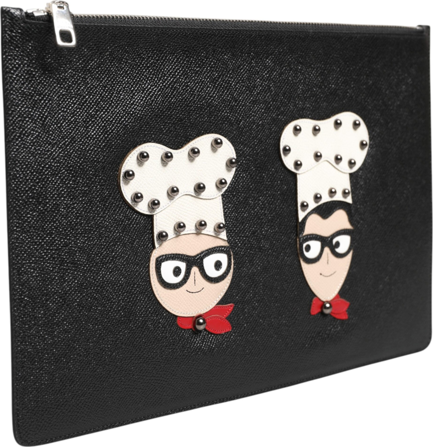 Pouch Bag Dolce & Gabbana Black Leather Embellished Men Clutch Pouch Bag