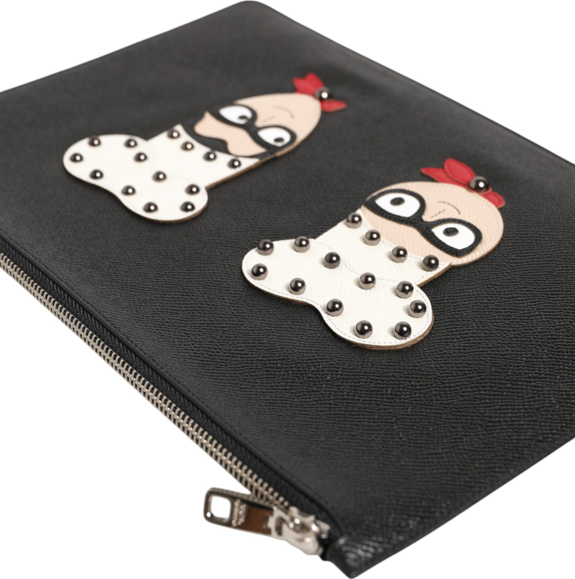 Pouch Bag Dolce & Gabbana Black Leather Embellished Men Clutch Pouch Bag