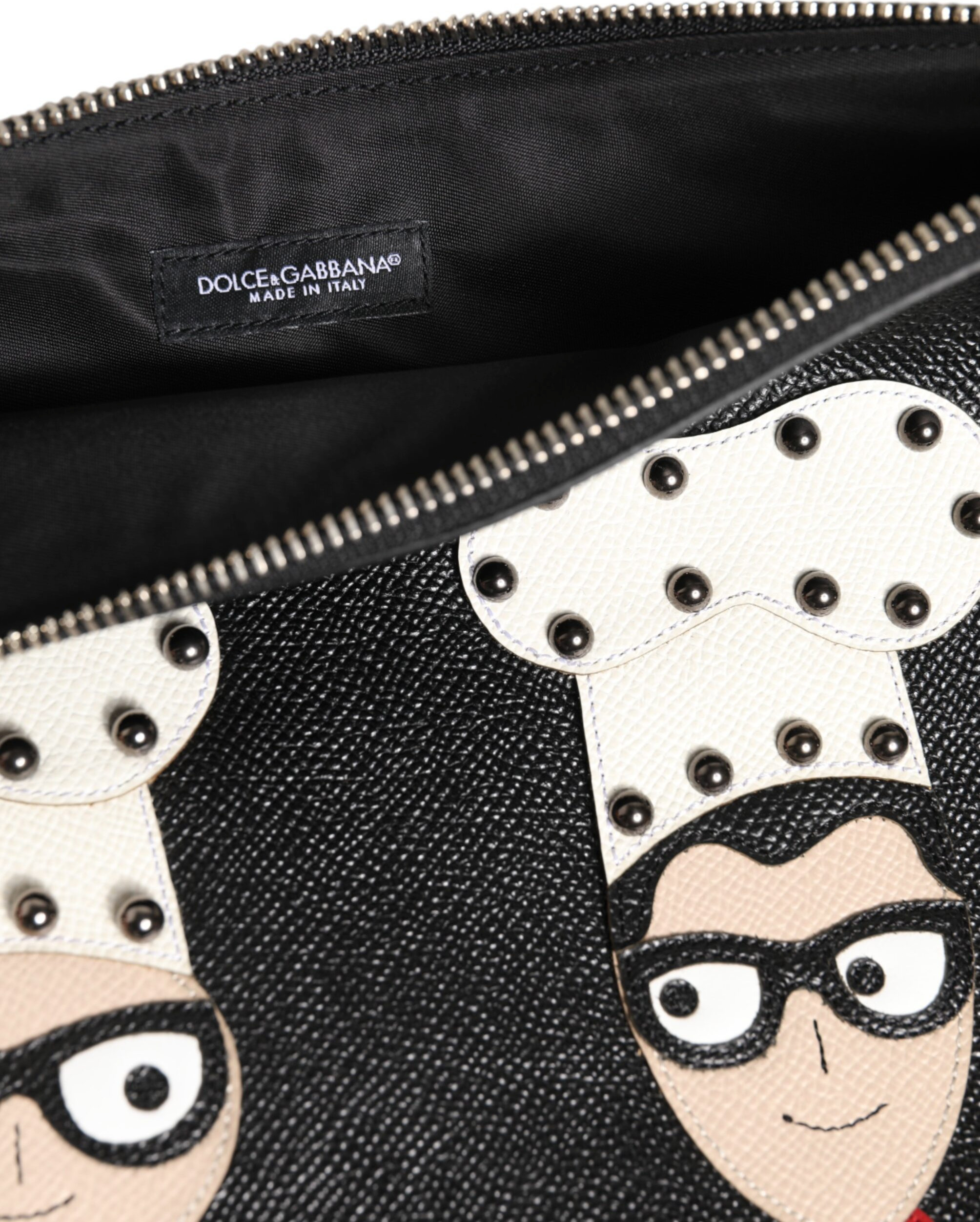 Pouch Bag Dolce & Gabbana Black Leather Embellished Men Clutch Pouch Bag