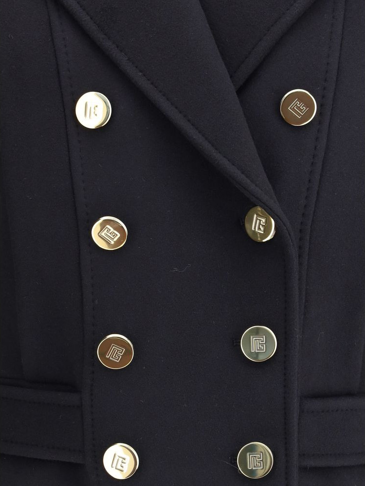 Черное шерстяное пальто Balmain
