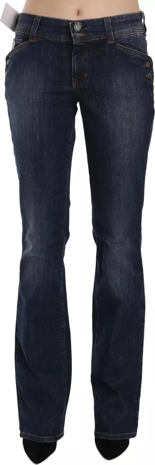 Blue Washed Mid Waist Flared Denim Casual Pants Jeans John Galliano