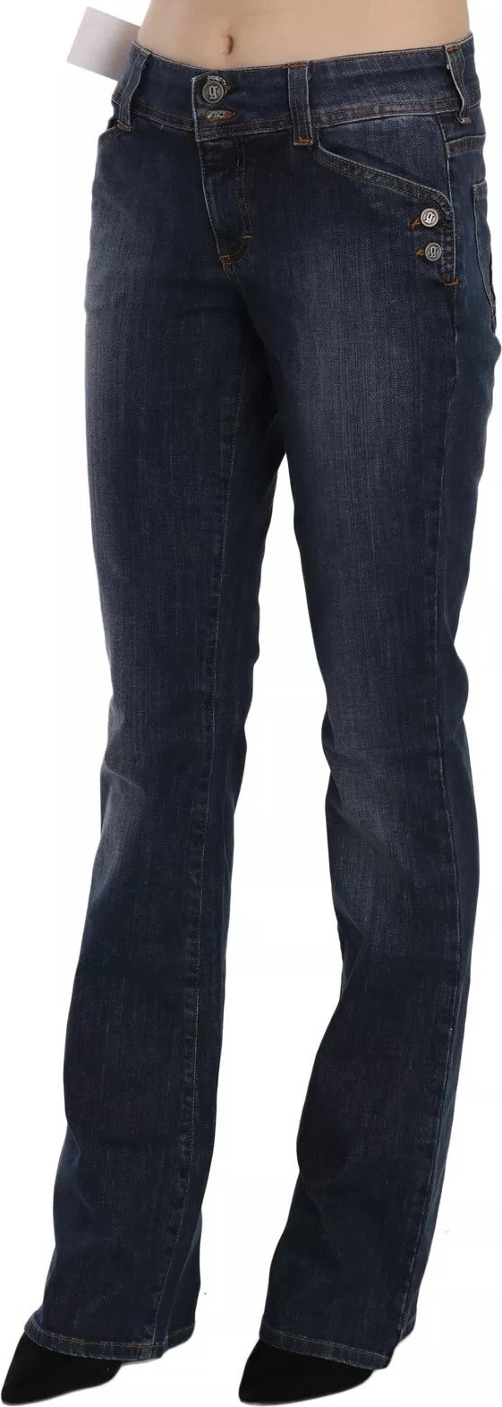 Blue Washed Mid Waist Flared Denim Casual Pants Jeans John Galliano