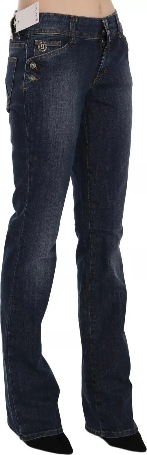 Blue Washed Mid Waist Flared Denim Casual Pants Jeans John Galliano