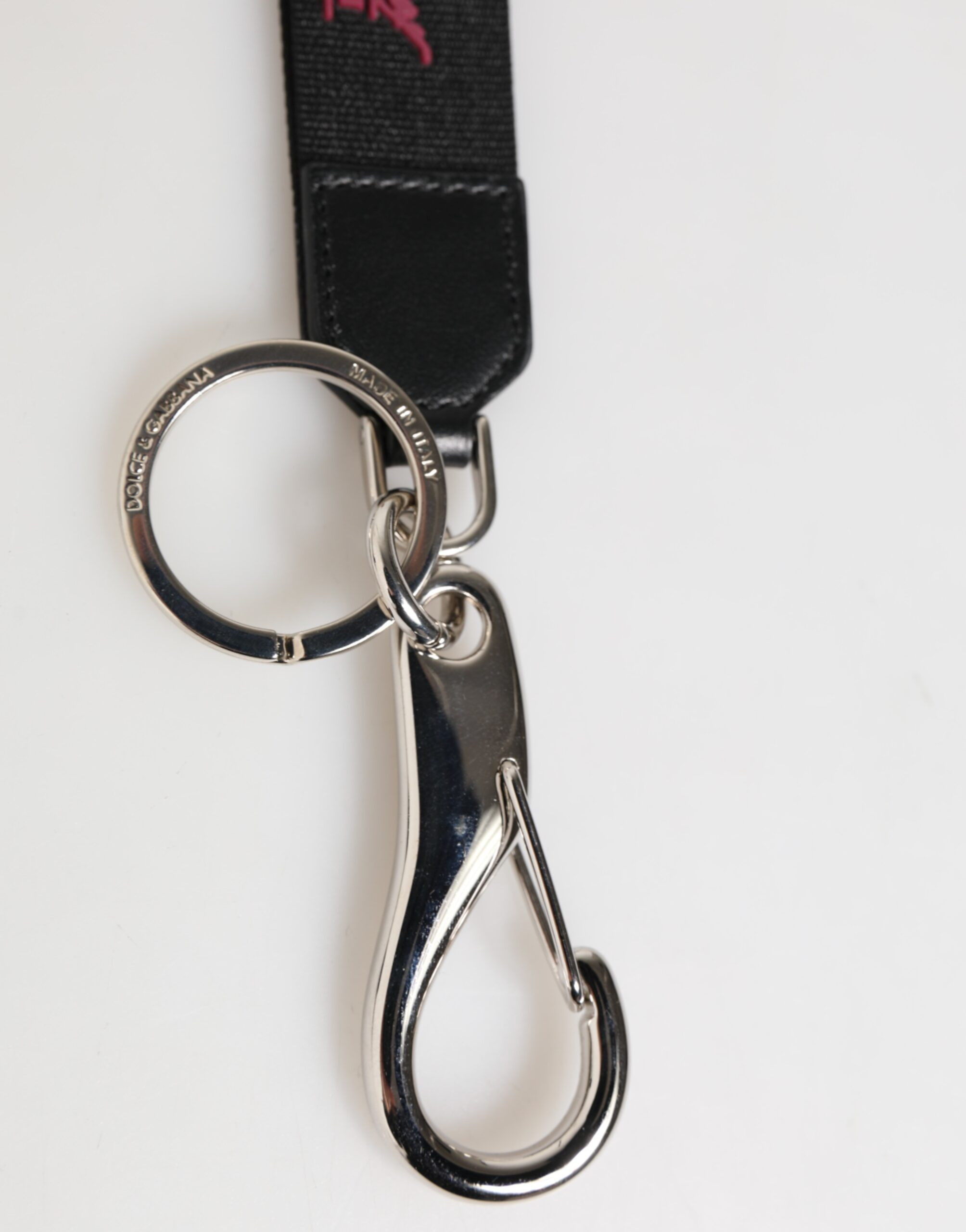 Keychain Dolce & Gabbana Black Burgundy Nylon DG Logo Crown Holder