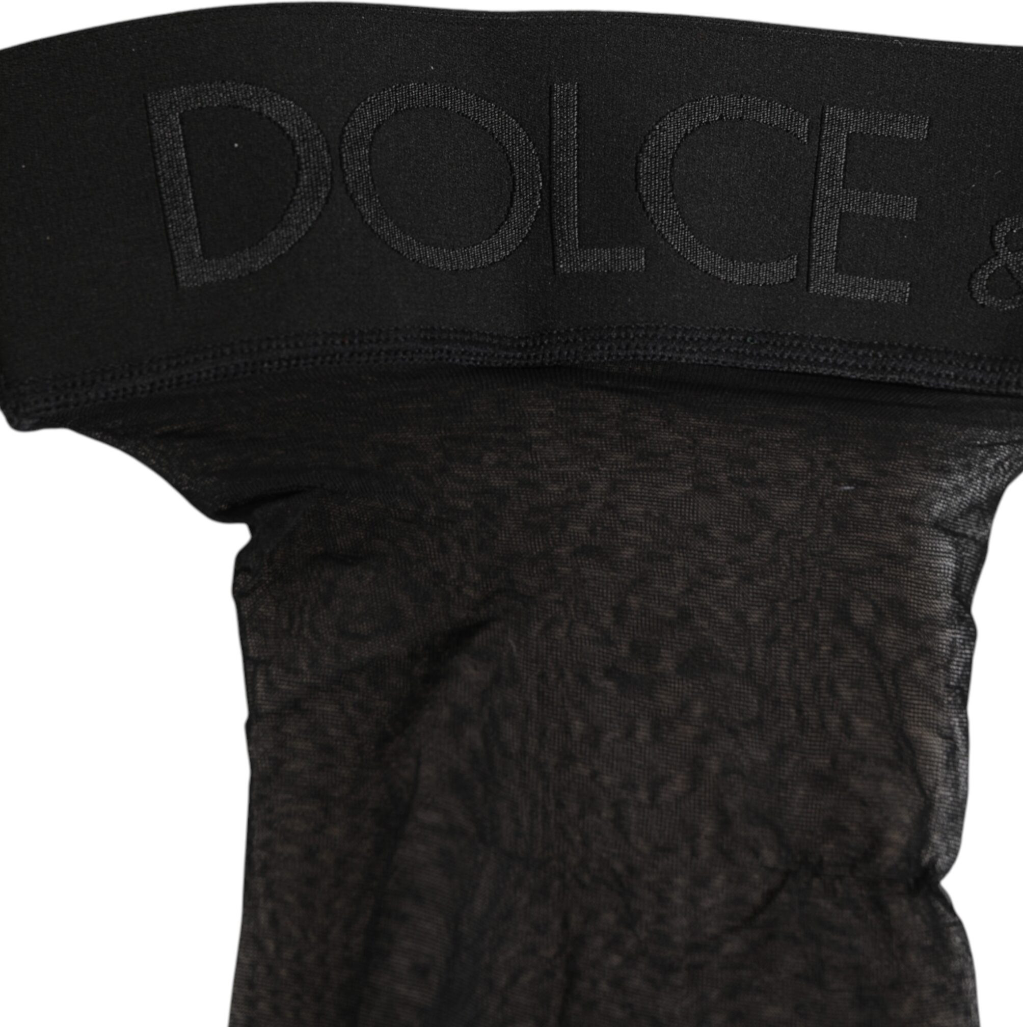 Stocking Socks Dolce & Gabbana Black Sheer Nylon Logo Band Over-the-Knee
