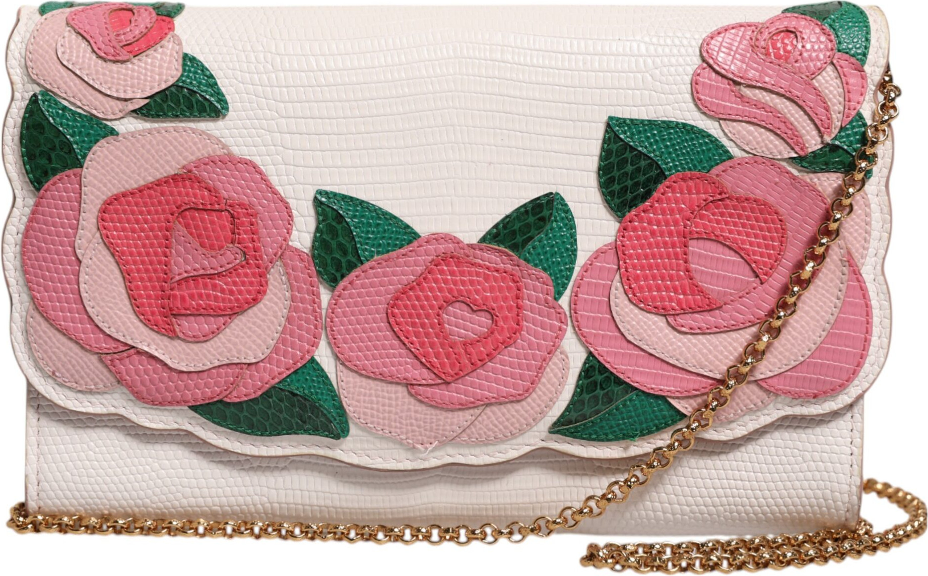 Crossbody Bag Dolce & Gabbana White Floral Leather Wallet Crossbody Gold Chain Bag