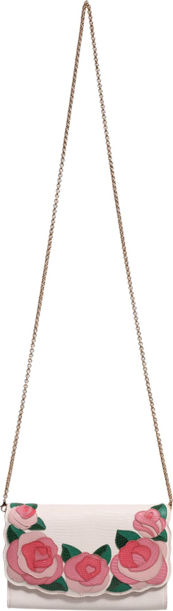 Crossbody Bag Dolce & Gabbana White Floral Leather Wallet Crossbody Gold Chain Bag