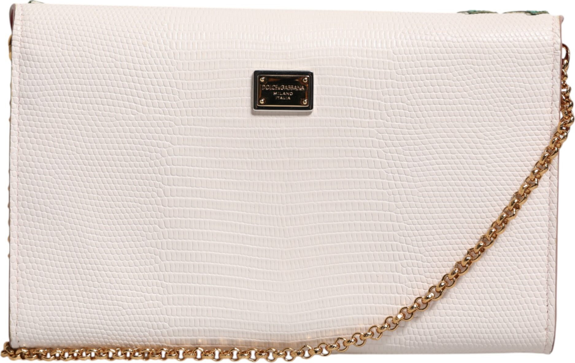 Crossbody Bag Dolce & Gabbana White Floral Leather Wallet Crossbody Gold Chain Bag