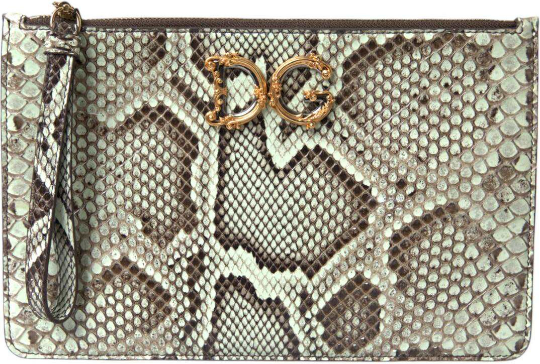Clutch Leather Dolce & Gabbana Exotic Leather Gold DG Logo Clutch