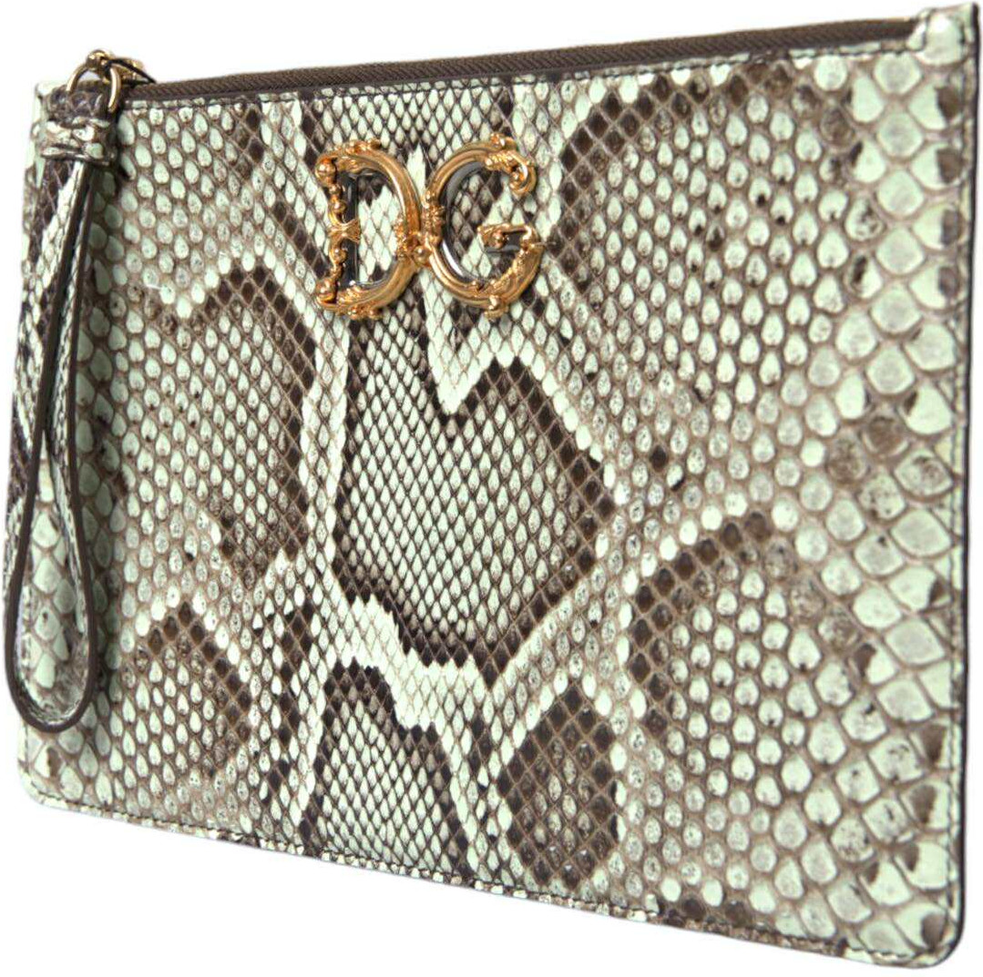 Clutch Leather Dolce & Gabbana Exotic Leather Gold DG Logo Clutch