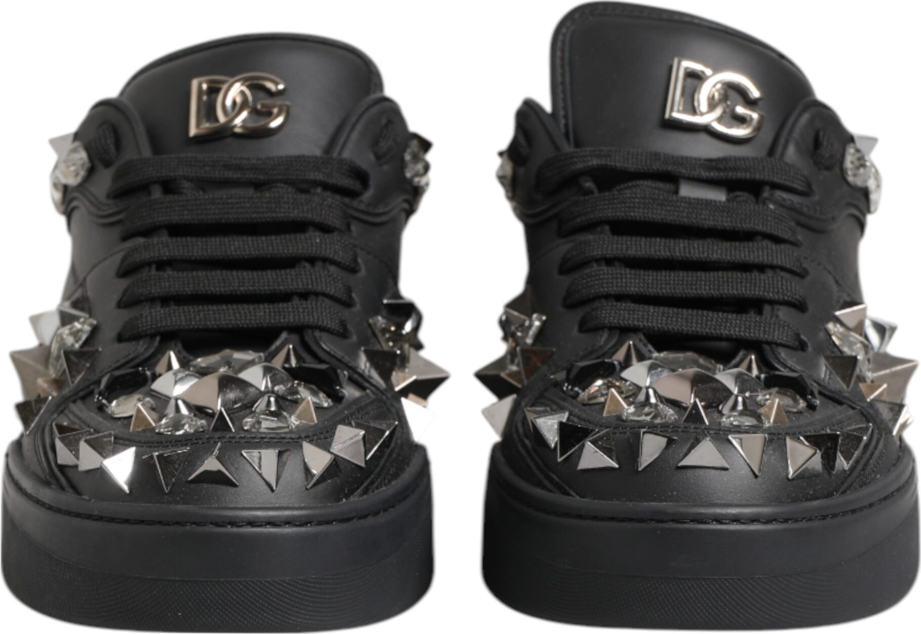 Black Leather Studded Low Top Sneakers Shoes Dolce & Gabbana