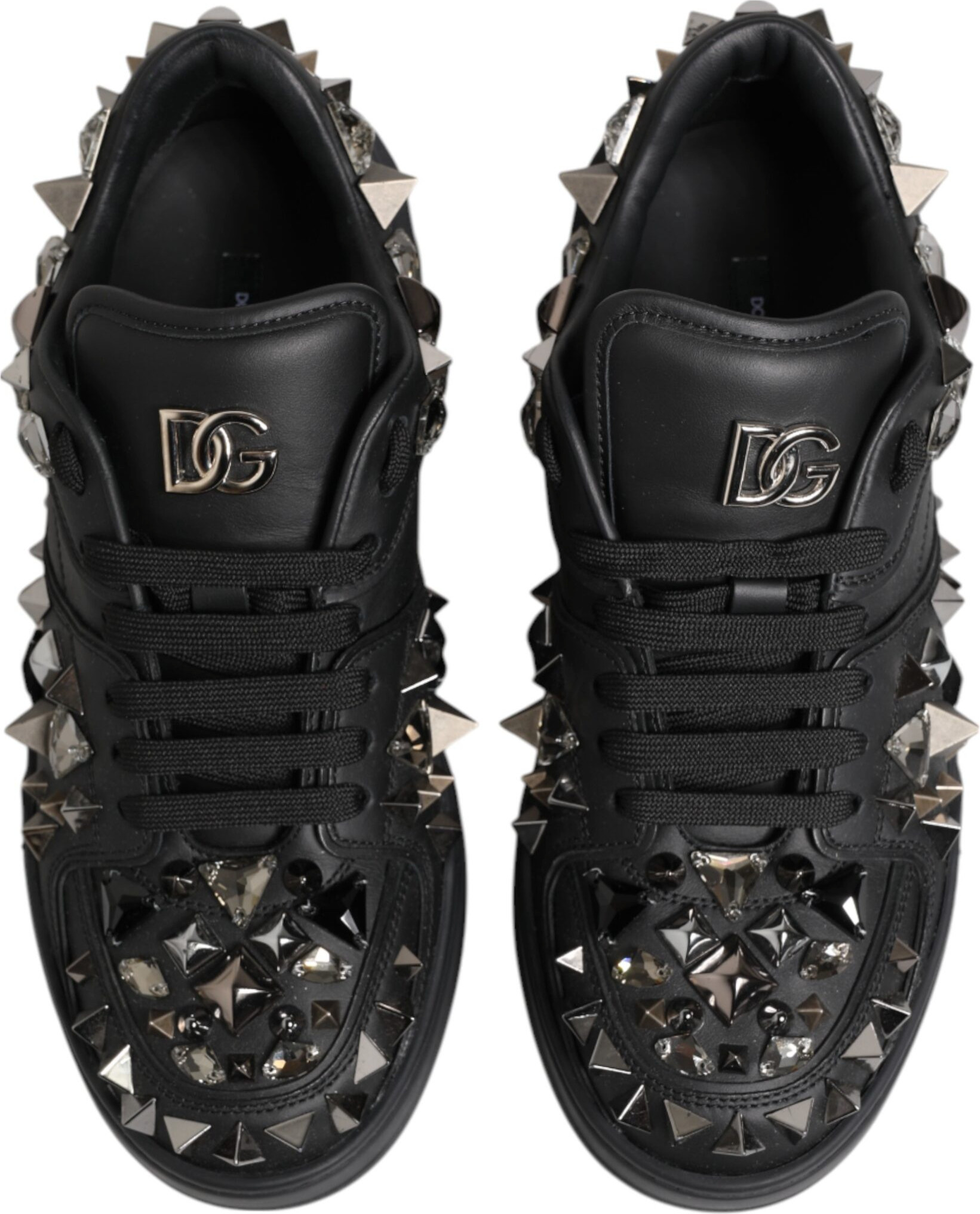 Black Leather Studded Low Top Sneakers Shoes Dolce & Gabbana