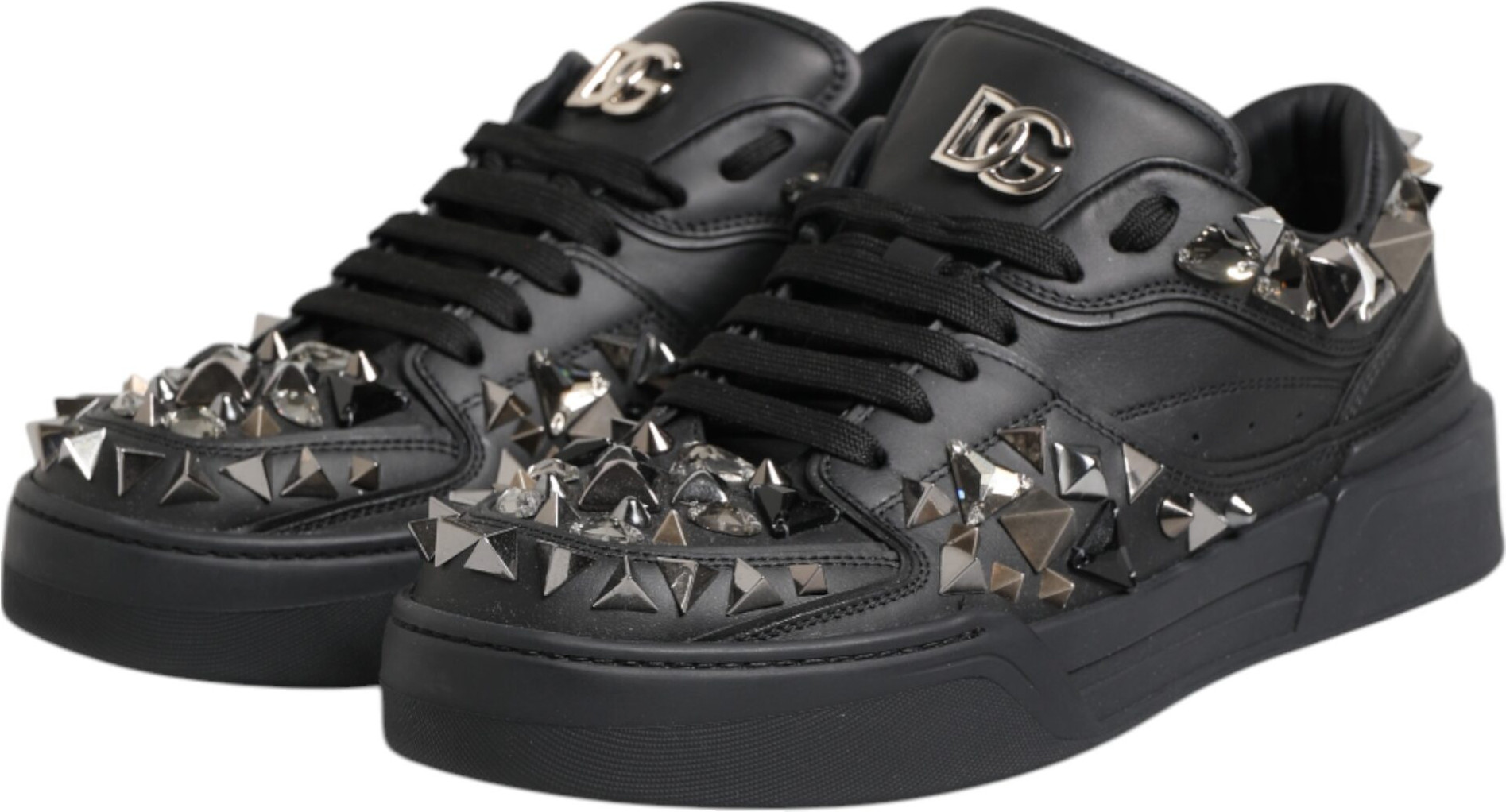 Black Leather Studded Low Top Sneakers Shoes Dolce & Gabbana